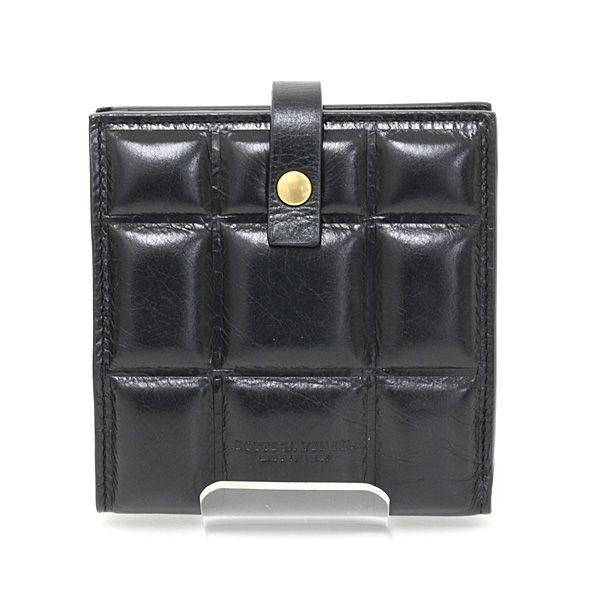 Bottega Veneta Patted Bifold Wallet Leather Black Lattice