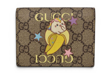 Gucci Mini Wallet Bifold Fold GG Supreme Bananya Print Beige