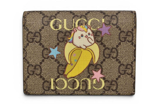 Gucci Mini Wallet Bifold Fold GG Supreme Bananya Print Beige