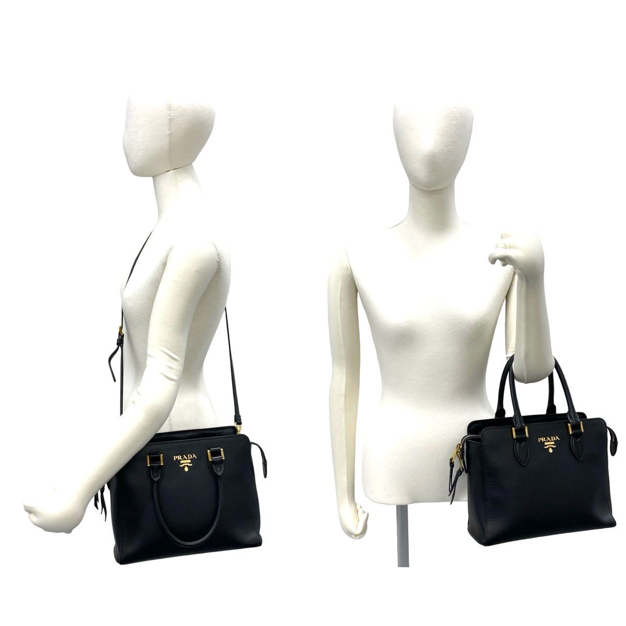 Prada Logo Saffiano Leather 2-Way Mini Tote Shoulder Bag Black — view 2