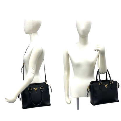 Prada Logo Saffiano Leather 2-Way Mini Tote Shoulder Bag Black — view 2