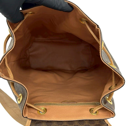 Celine Vintage Macadam Blason Triomphe Pattern Logo Ring Leather Backpack Brown