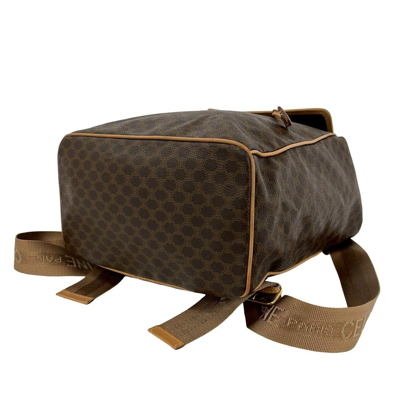 Celine Vintage Macadam Blason Triomphe Pattern Logo Ring Leather Backpack Brown — view 8