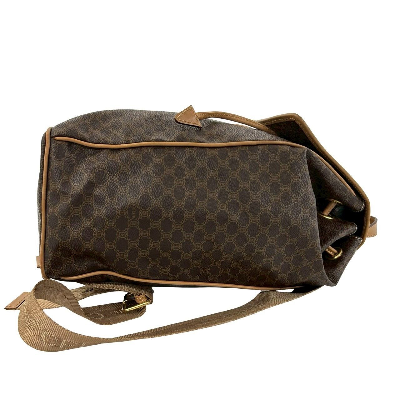 Celine Vintage Macadam Blason Triomphe Pattern Logo Ring Leather Backpack Brown — view 6