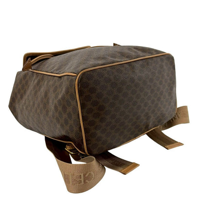 Celine Vintage Macadam Blason Triomphe Pattern Logo Ring Leather Backpack Brown