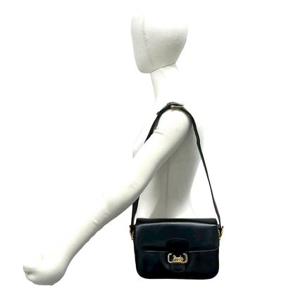 Celine Vintage Logo Carriage Leather Shoulder Bag Pochette Crossbody Black — view 2