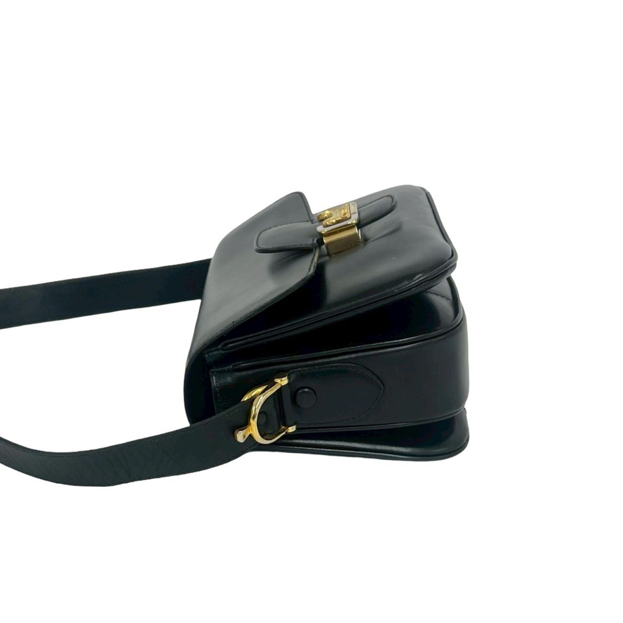 Celine Vintage Logo Carriage Leather Shoulder Bag Pochette Crossbody Black — view 5