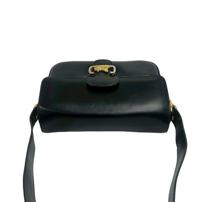Celine Vintage Logo Carriage Leather Shoulder Bag Pochette Crossbody Black — view 4