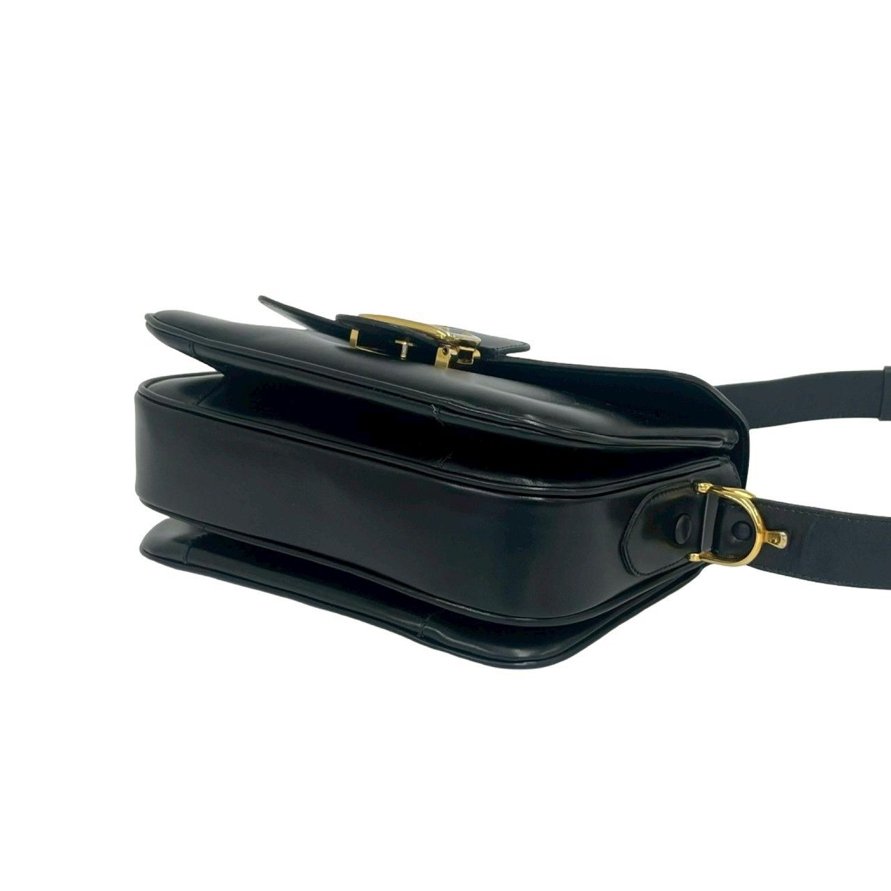 Celine Vintage Logo Carriage Leather Shoulder Bag Pochette Crossbody Black — view 8