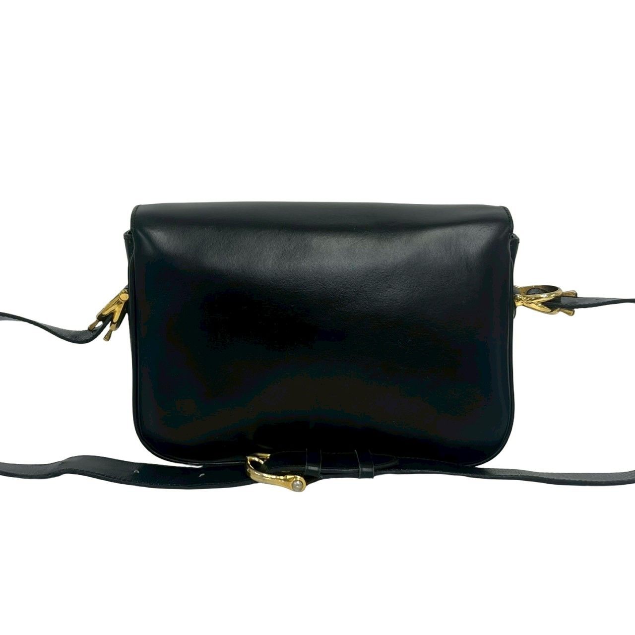 Celine Vintage Logo Carriage Leather Shoulder Bag Pochette Crossbody Black — view 3