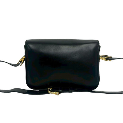 Celine Vintage Logo Carriage Leather Shoulder Bag Pochette Crossbody Black — view 3