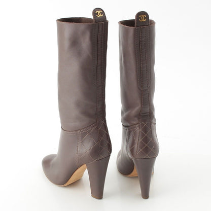 Chanel Leather CC Logo Heels Boots Brown — view 4