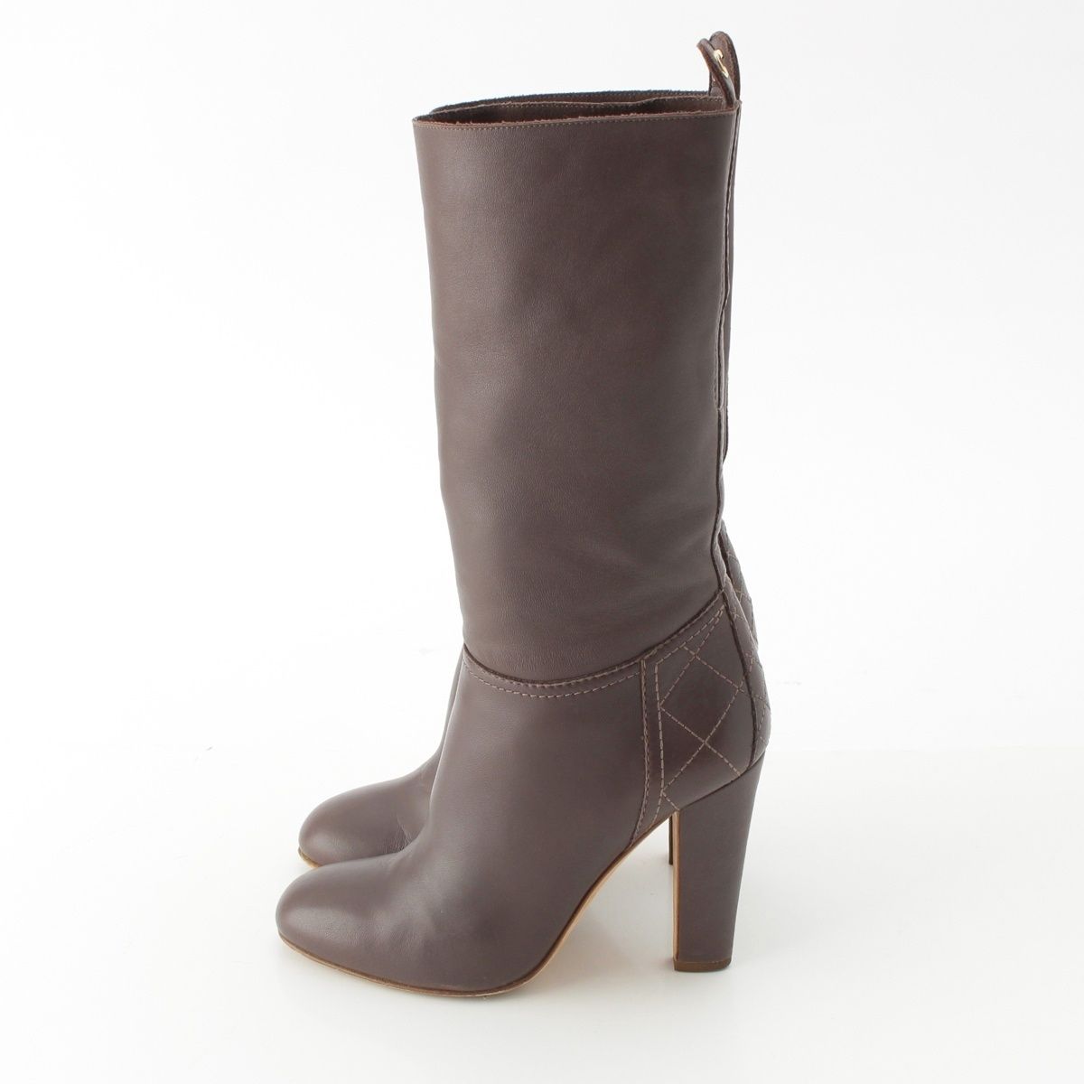 Chanel Leather CC Logo Heels Boots Brown — view 3