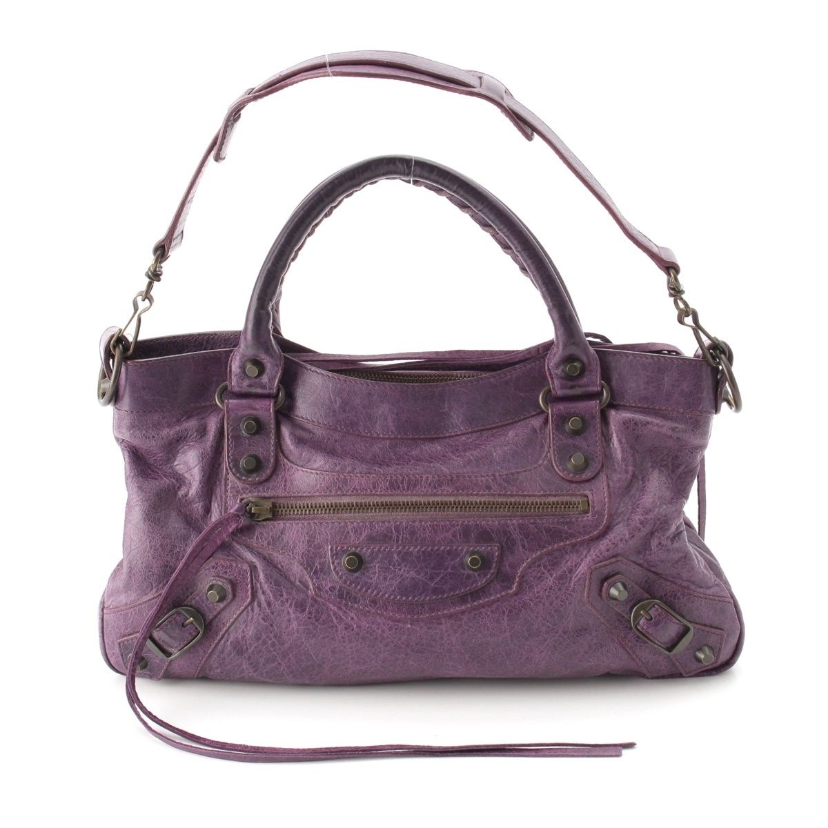 Balenciaga the Fast Leather 2-Way Shoulder Handbag Purple
