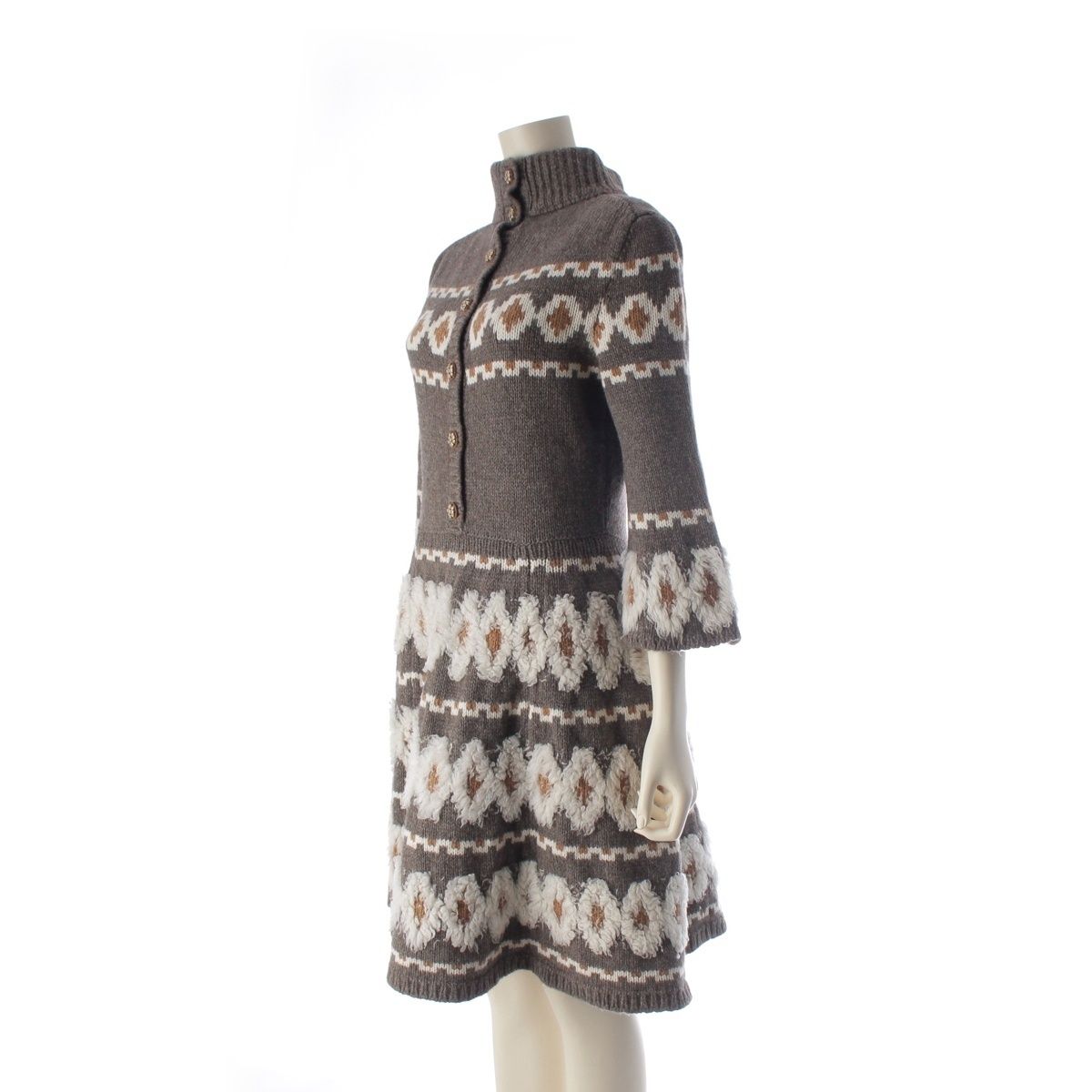 Chanel Wool Yak Cashmere Flare Sleeve Knit High Neck Dress Gray Brown 36 — view 2