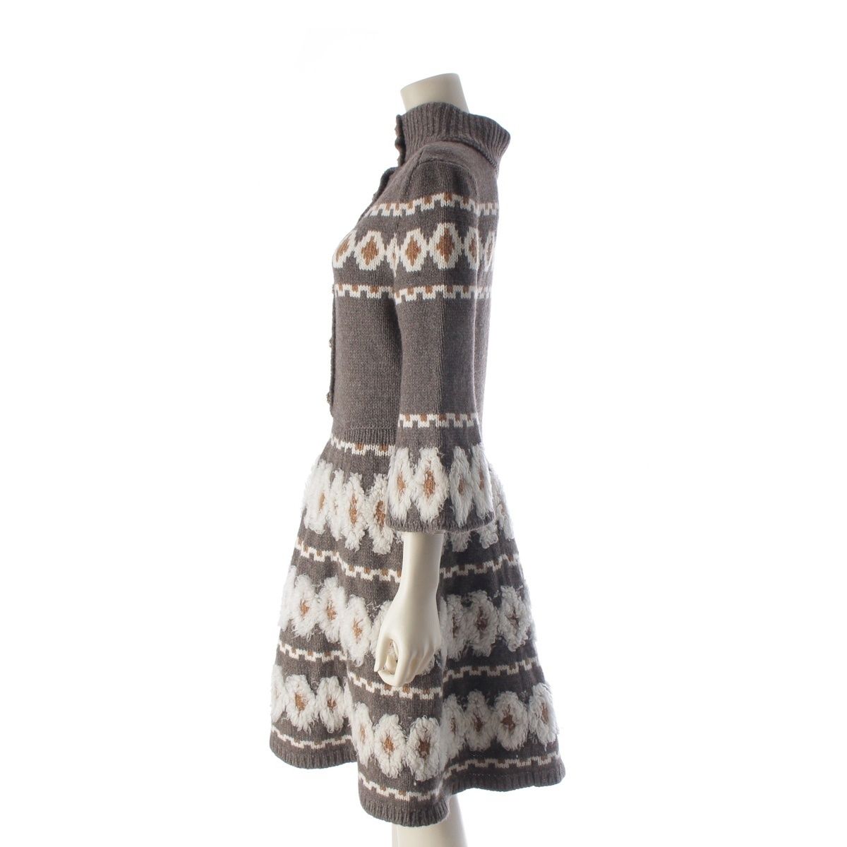 Chanel Wool Yak Cashmere Flare Sleeve Knit High Neck Dress Gray Brown 36 — view 3