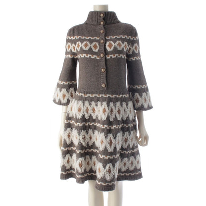 Chanel Wool Yak Cashmere Flare Sleeve Knit High Neck Dress Gray Brown 36