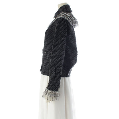 Chanel Coco Button Frill Trim Cut Jacquard Tailored Jacket Black Dark Gray 34 — view 3