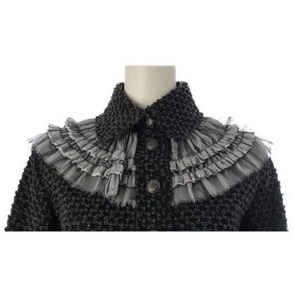 Chanel Coco Button Frill Trim Cut Jacquard Tailored Jacket Black Dark Gray 34 — view 5
