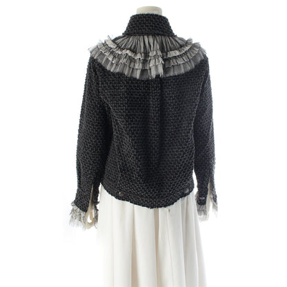 Chanel Coco Button Frill Trim Cut Jacquard Tailored Jacket Black Dark Gray 34 — view 4