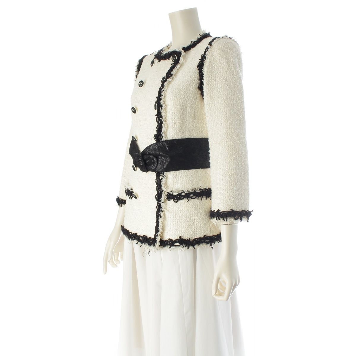 Chanel Bijou Here Button Double Breasted Tweed jacket White Black 34 — view 2