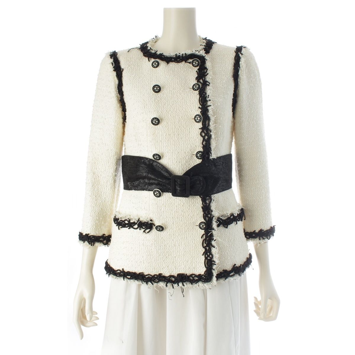 Chanel Bijou Here Button Double Breasted Tweed jacket White Black 34
