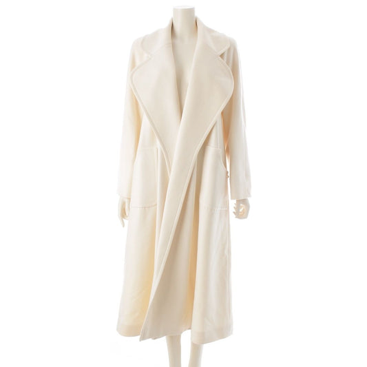 Chanel Cashmere Blend Wool Lining Long Coat Off White Ivory 34