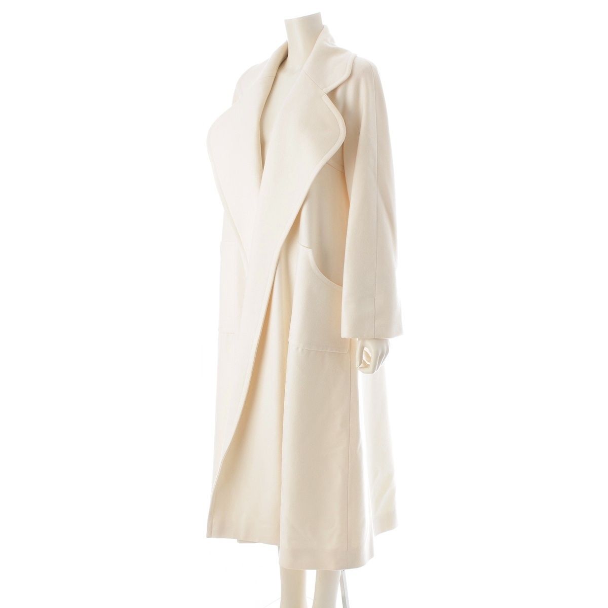 Chanel Cashmere Blend Wool Lining Long Coat Off White Ivory 34 — view 2