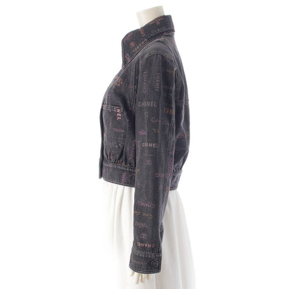 Chanel CC Logo Multi Print Denim Jacket Black Multicolor 36 — view 3