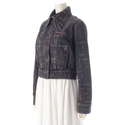 Chanel CC Logo Multi Print Denim Jacket Black Multicolor 36 — view 2