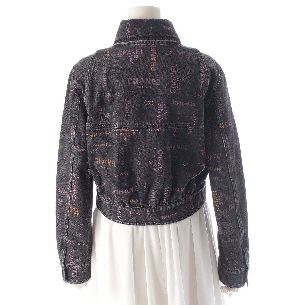 Chanel CC Logo Multi Print Denim Jacket Black Multicolor 36 — view 4