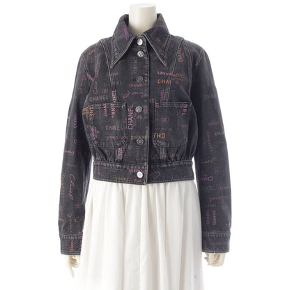 Chanel CC Logo Multi Print Denim Jacket Black Multicolor 36