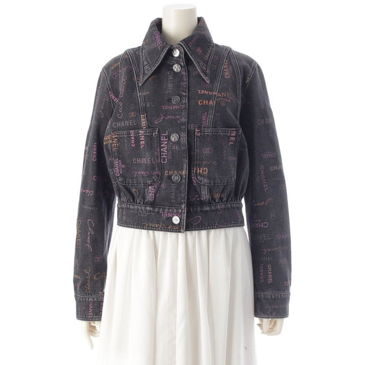 Chanel CC Logo Multi Print Denim Jacket Black Multicolor 36