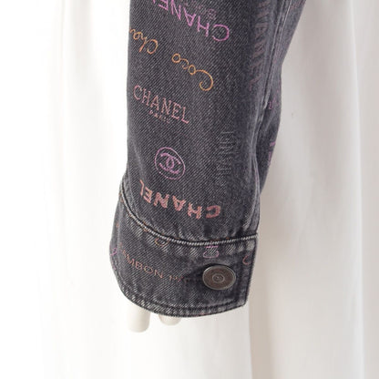 Chanel CC Logo Multi Print Denim Jacket Black Multicolor 36 — view 7