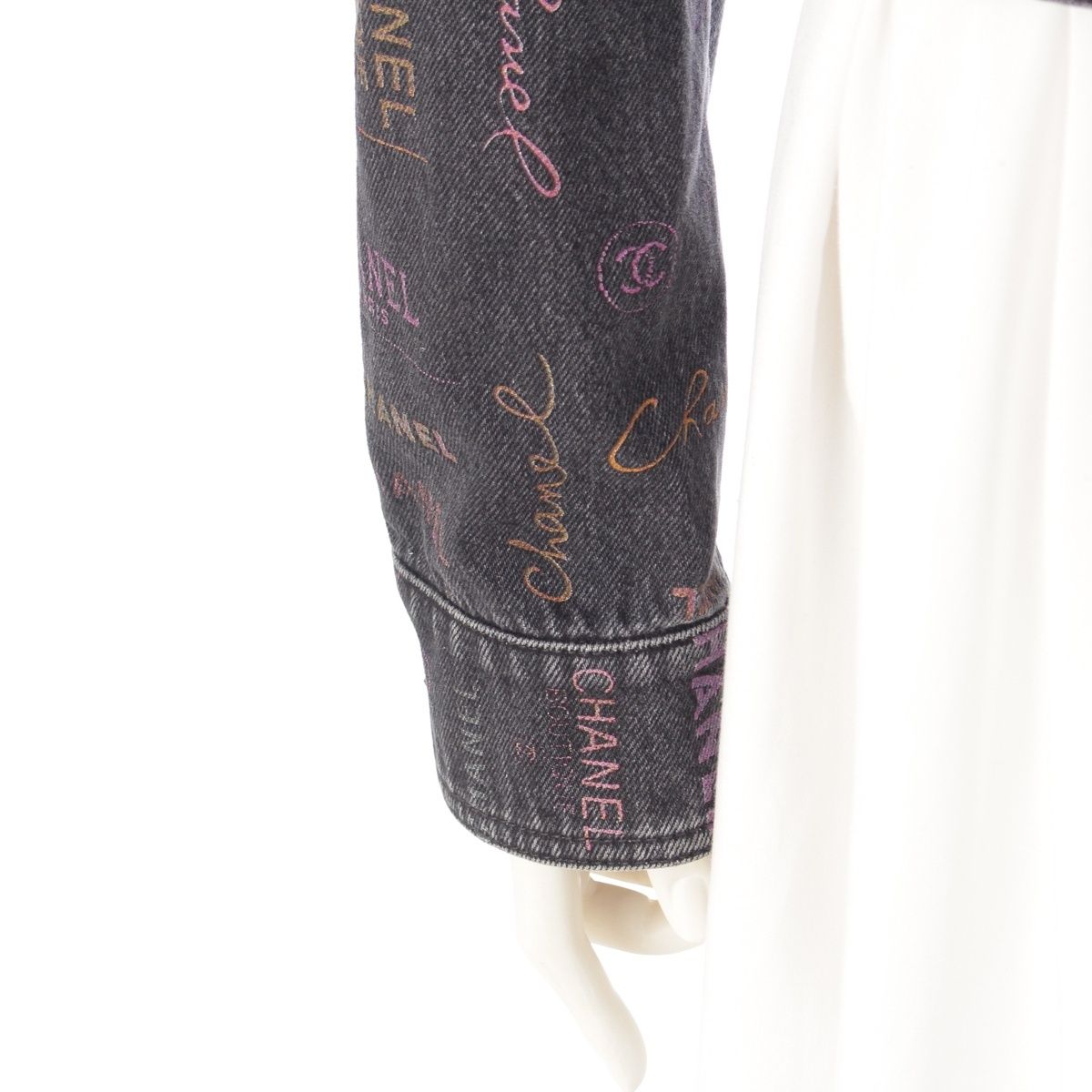 Chanel CC Logo Multi Print Denim Jacket Black Multicolor 36 — view 6