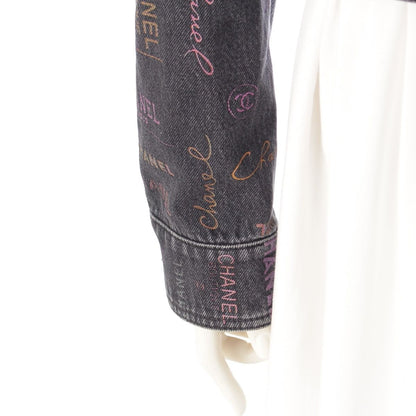 Chanel CC Logo Multi Print Denim Jacket Black Multicolor 36 — view 6