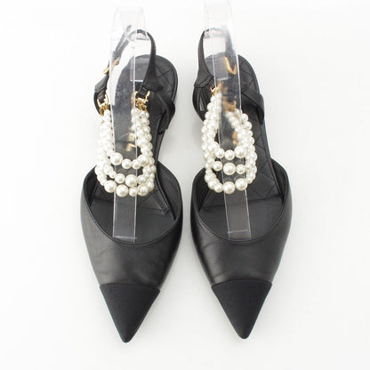 Chanel Leather Pearl Strap Sling Bag Flat Mules Shoes Black 37c — view 2