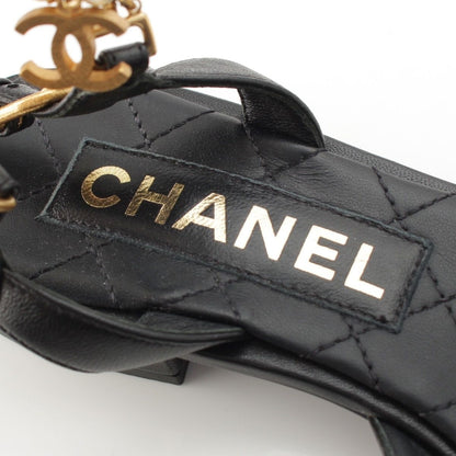 Chanel Leather Pearl Strap Sling Bag Flat Mules Shoes Black 37c — view 7