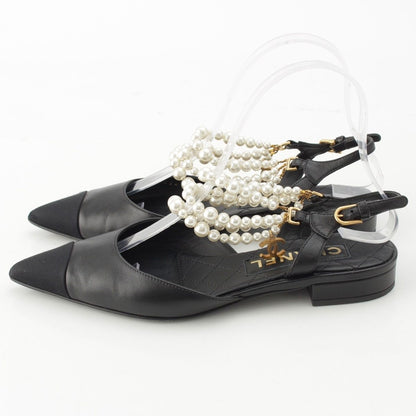 Chanel Leather Pearl Strap Sling Bag Flat Mules Shoes Black 37c — view 3