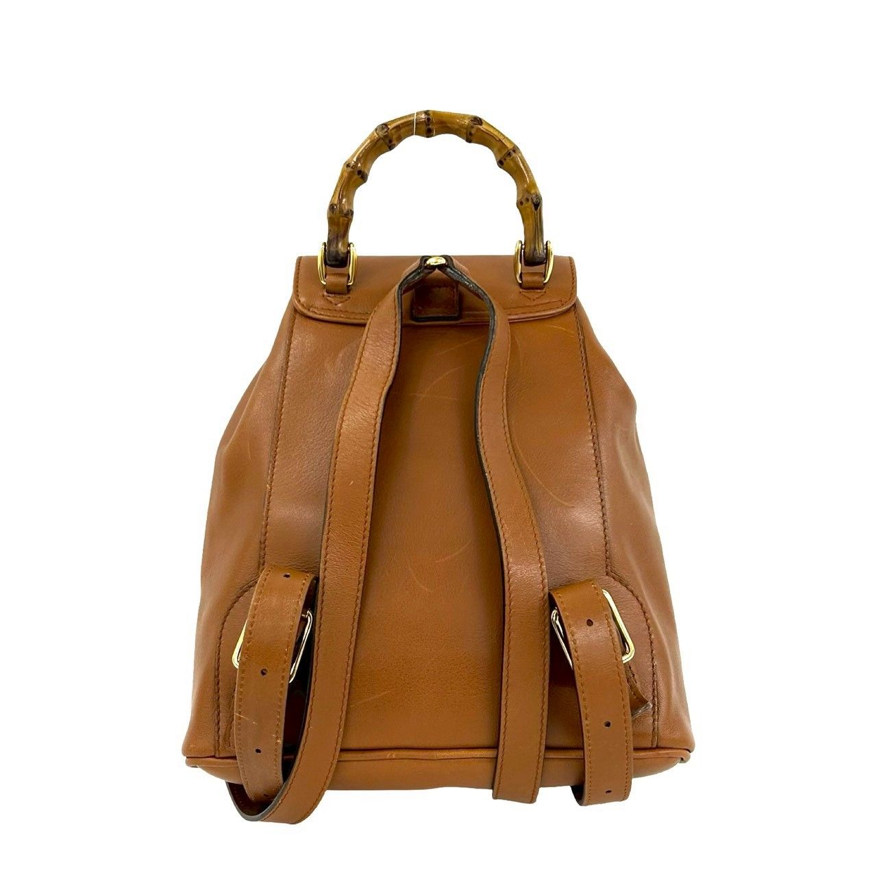 Gucci Vintage Bamboo Leather Drawstring Mini Backpack Brown — view 3