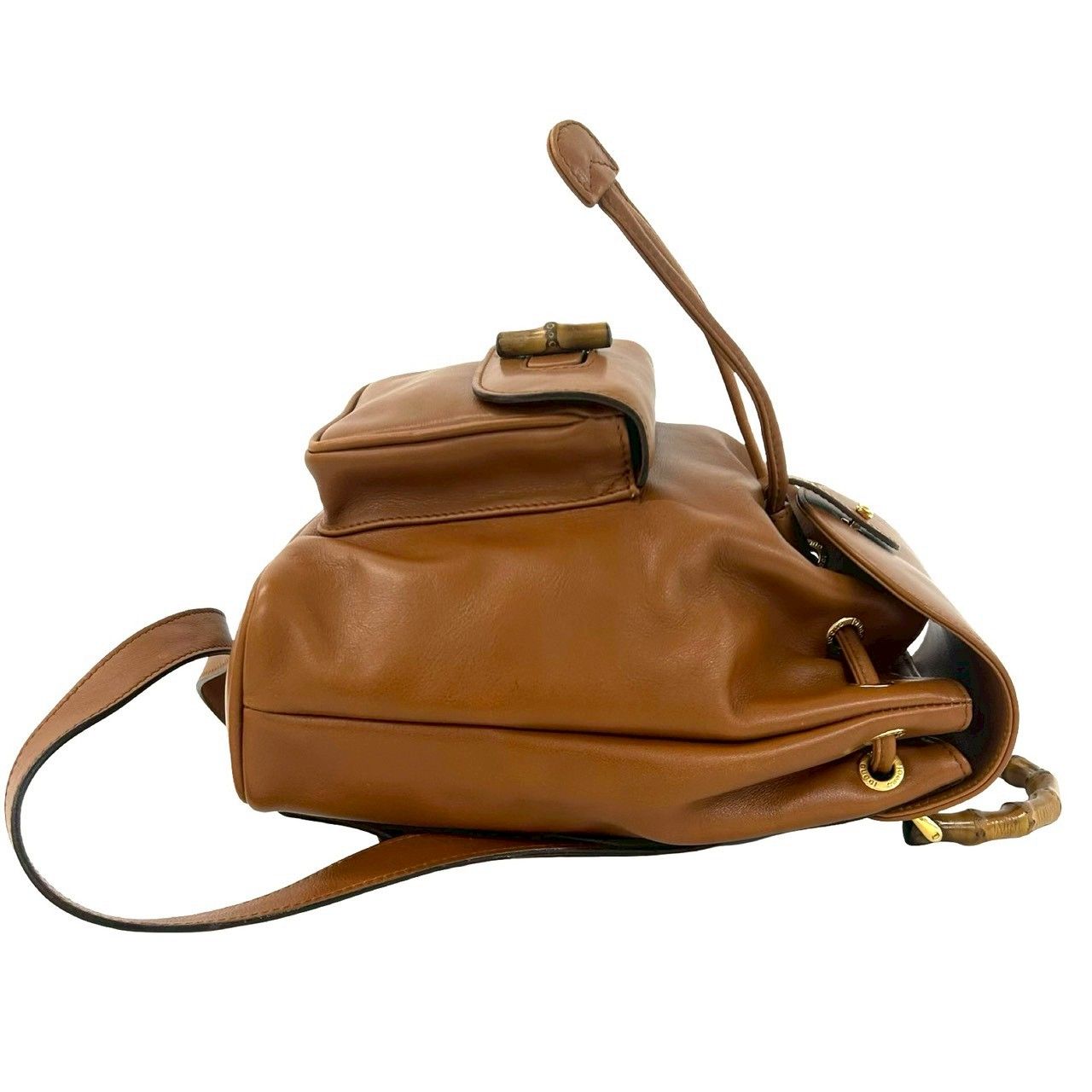 Gucci Vintage Bamboo Leather Drawstring Mini Backpack Brown — view 6