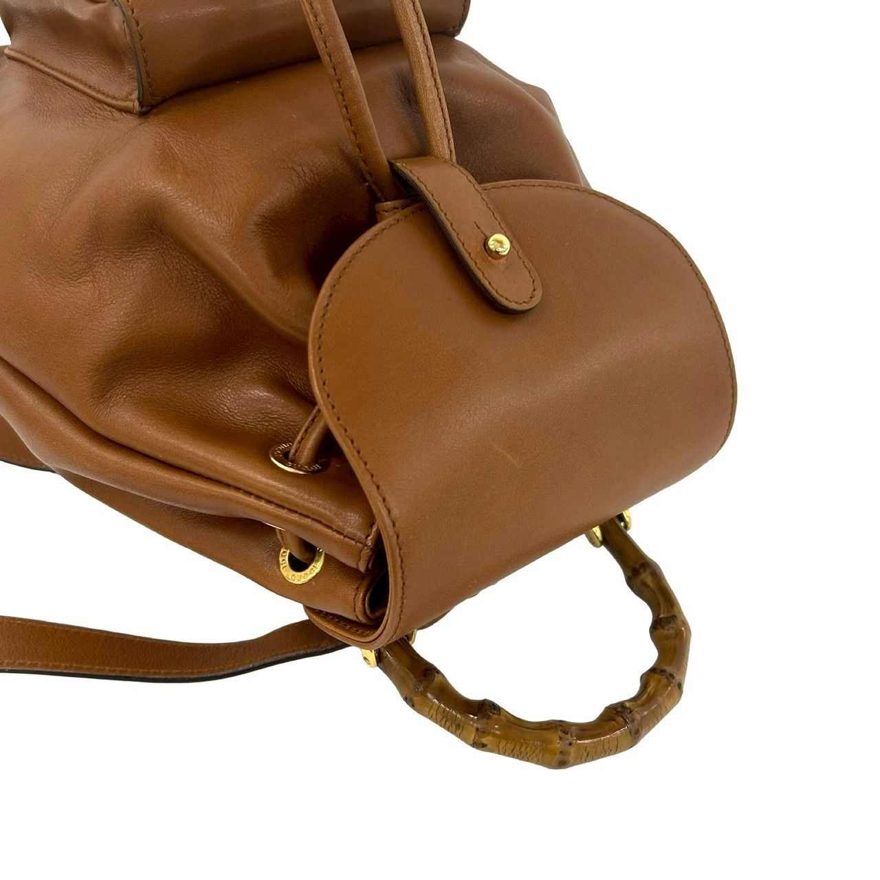 Gucci Vintage Bamboo Leather Drawstring Mini Backpack Brown — view 4