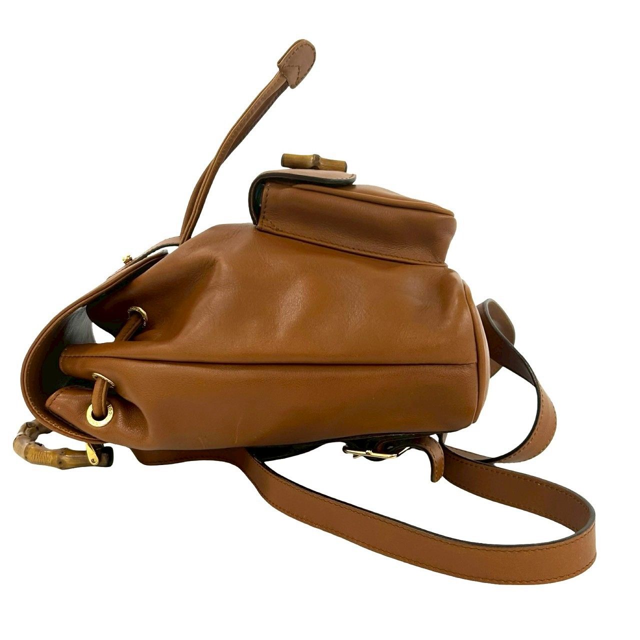 Gucci Vintage Bamboo Leather Drawstring Mini Backpack Brown — view 5