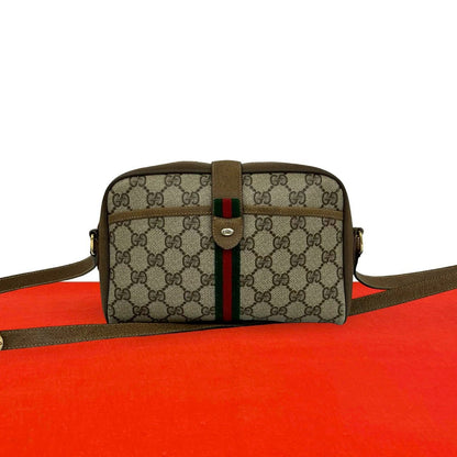 Gucci Vintage Sherry Line GG Logo Leather Shoulder Bag Brown