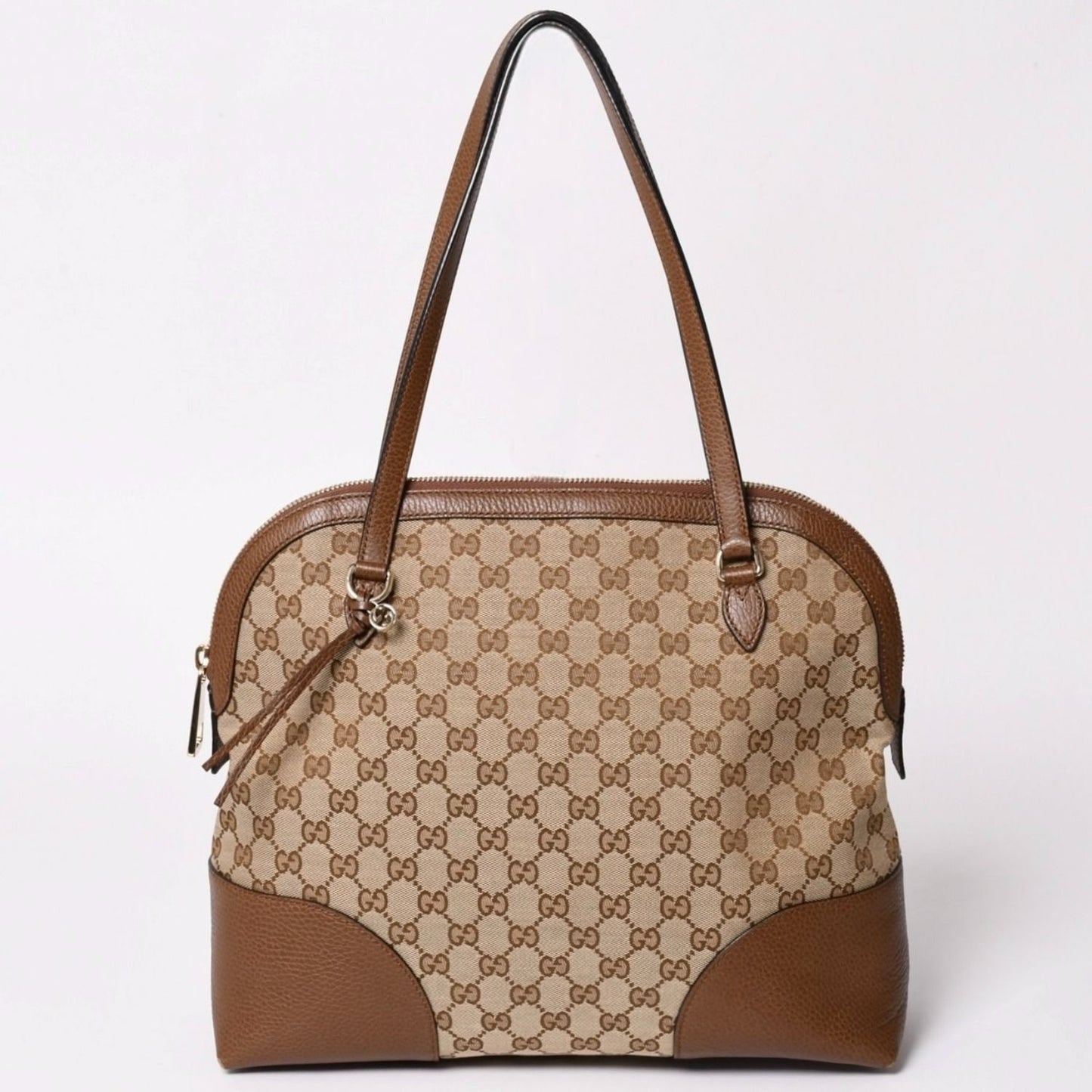 Gucci GG Canvas Tote Bag Brown Silver