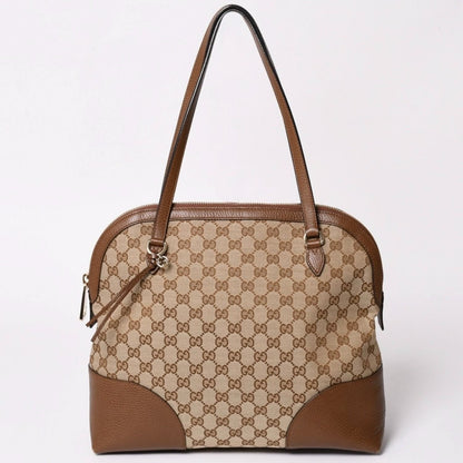 Gucci GG Canvas Tote Bag Brown Silver
