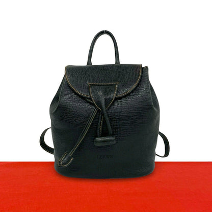 Loewe Vintage Logo Leather Turnlock Drawstring Backpack Black