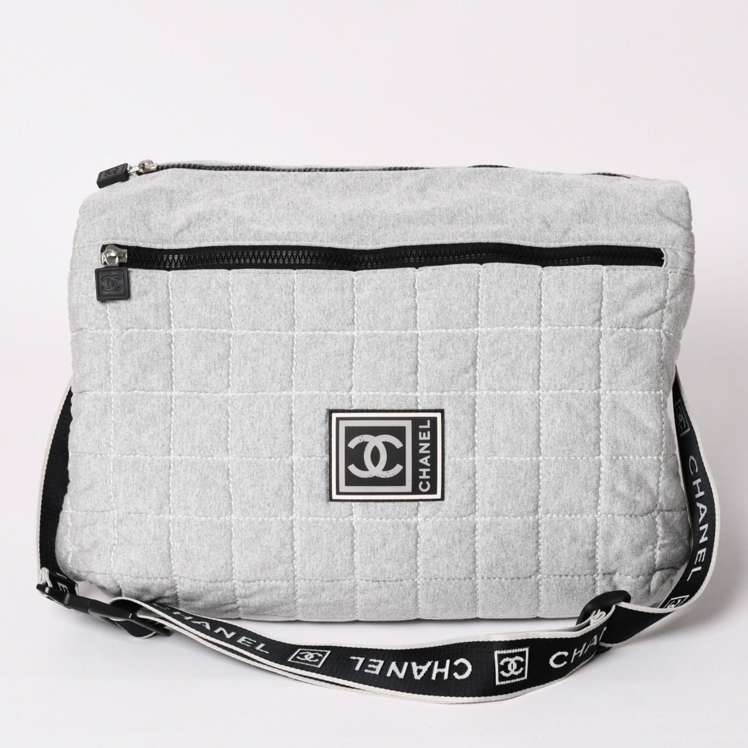 Chanel Sports Line Shoulder Bag CC Logo Choco Bar Gray Silver