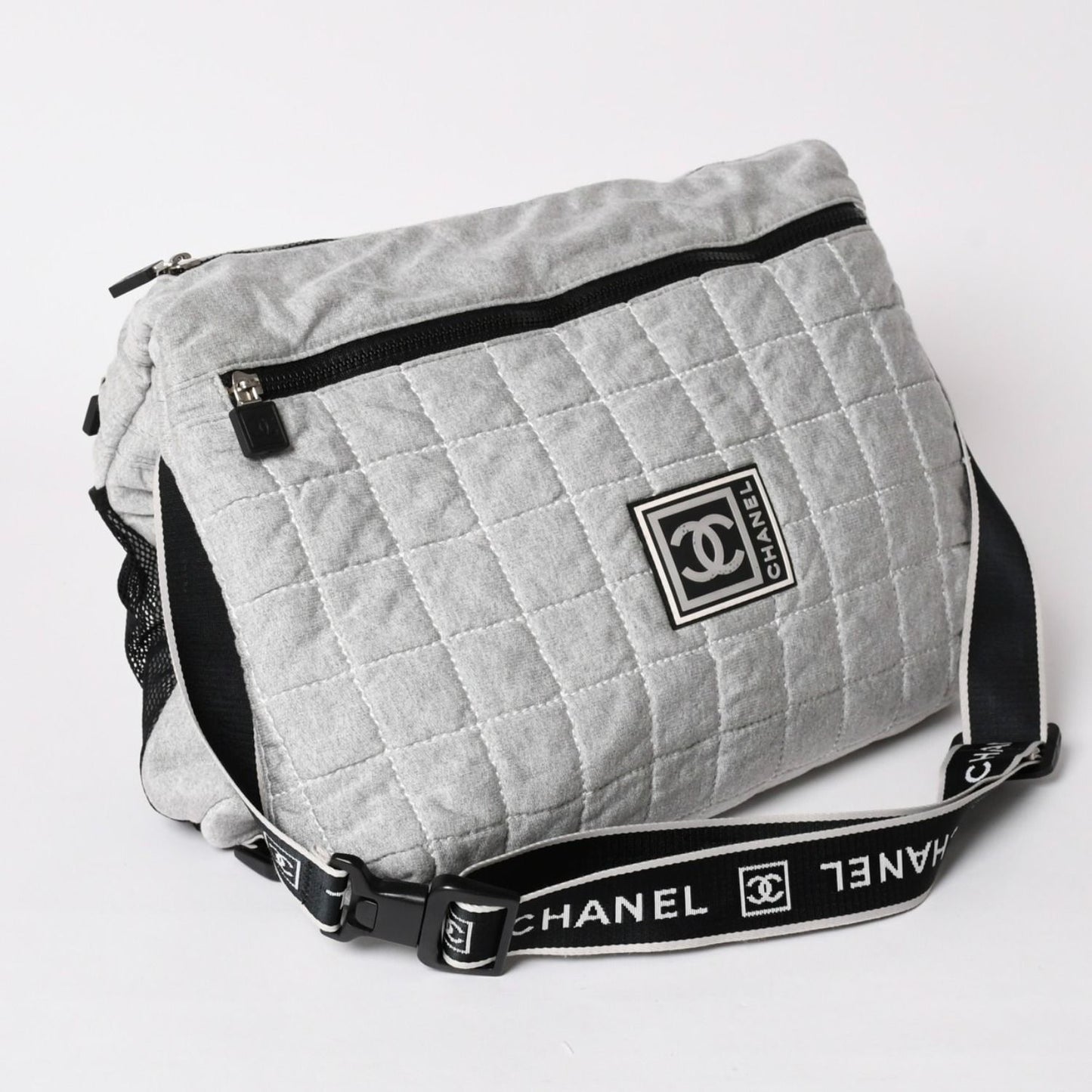 Chanel Sports Line Shoulder Bag CC Logo Choco Bar Gray Silver — view 3