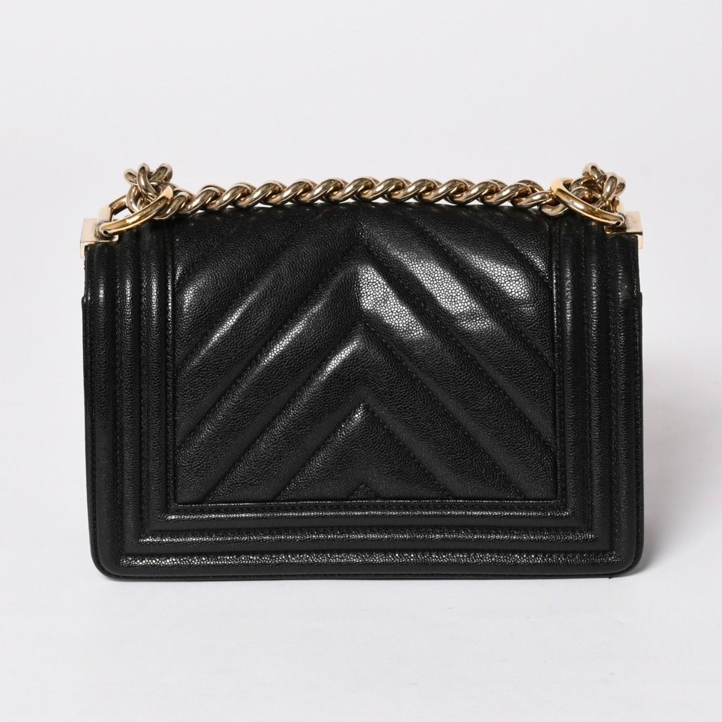 Chanel Boy Chain Shoulder Bag V-shaped Stitch Chevron Caviar Leather Black Gold — view 2